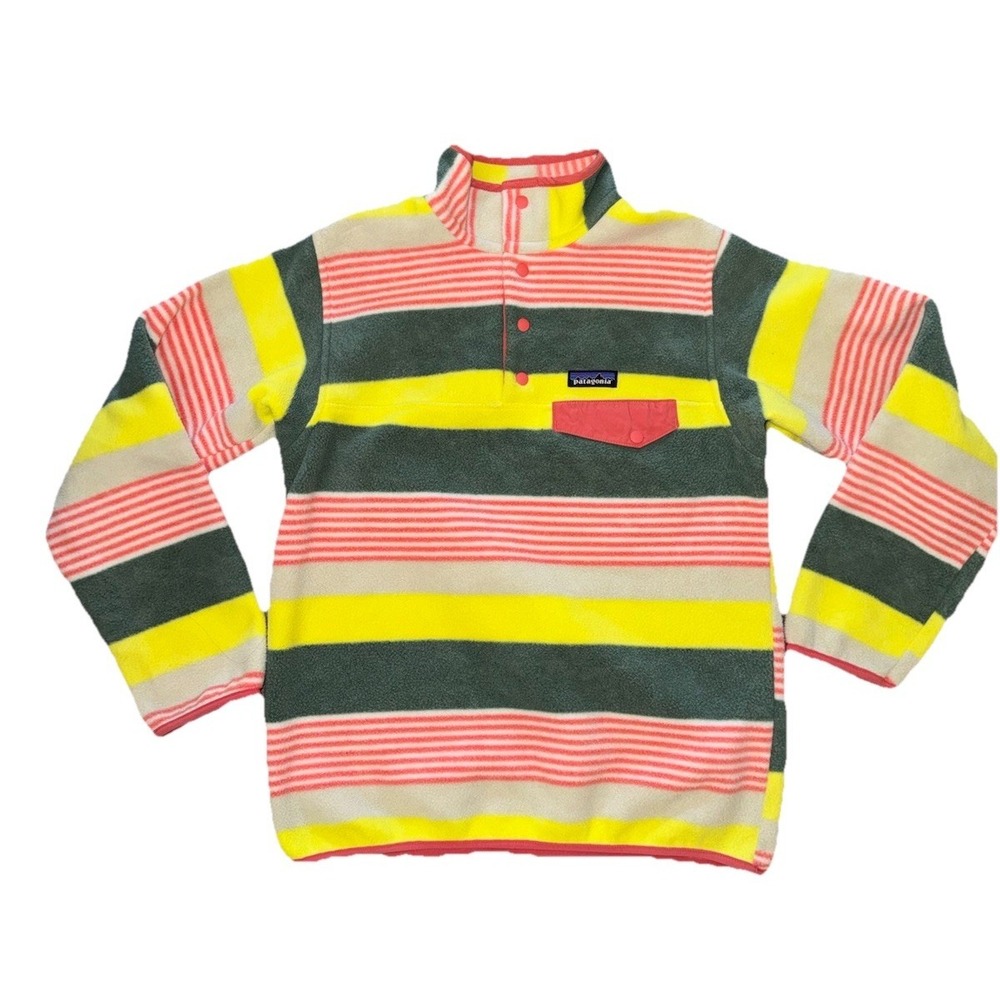 Patagonia Ladies Size S Synchilla Painted Fitz Stripe Pink Snap-T Fleece Sweater